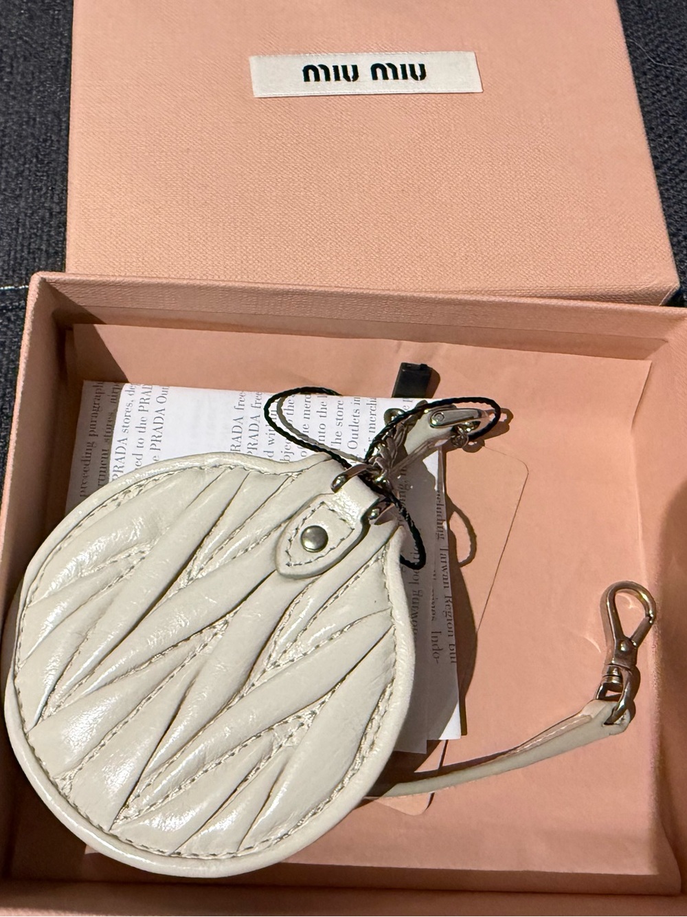 Miu Miu Ivory Quilted Round Leather Coin Pouch with Strap